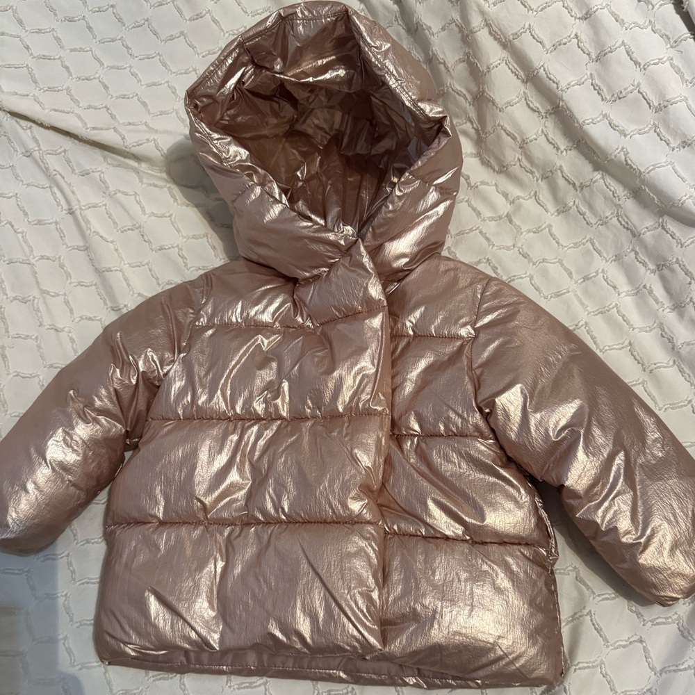 Zara Shimmery Rose Pink Puffer Jacket with Hood